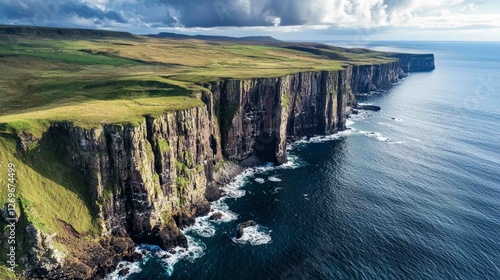 Aerial View of Dramatic Coastal Landscape with Rugged Cliffs