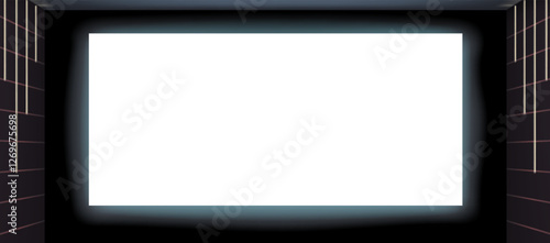 A futuristic 3D vector illustration of a modern movie theater screen surrounded by abstract glowing details, enhancing the cinematic experience.