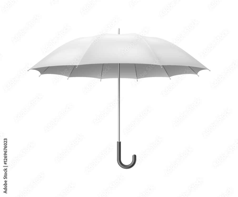 Classic style umbrella with metal handle realistic vector illustration. Safety protection and preparedness for rain 3d object on white background Classic style umbrella with metal handle realistic vector illustration. Safety protection and preparedness for rain 3d object on white background