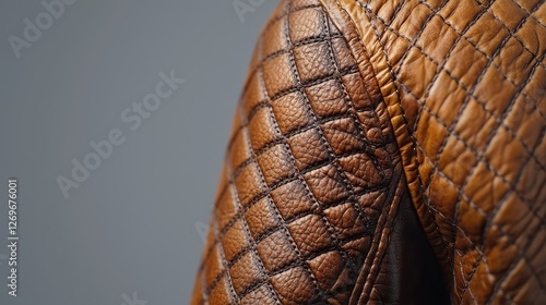 Wallpaper Mural Close-Up of Textured Leather Jacket with Intricate Stitching and Warm Tones Highlighted Against a Soft Background Torontodigital.ca