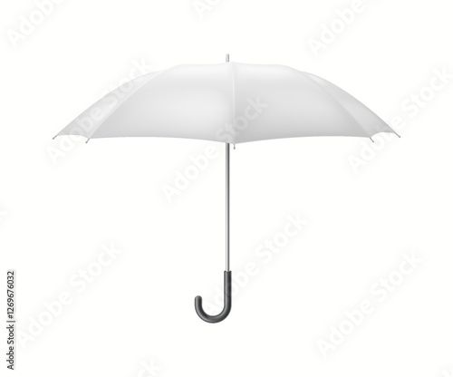 Classic mockup umbrella-cane open and ready for rain realistic vector illustration. Bad weather protection accessory 3d object on white background