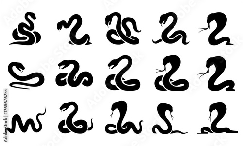 Silent Stalkers: Snake silhouette set. Isolated snake silhouette