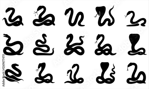 Silent Stalkers: Snake silhouette set. Isolated snake silhouette