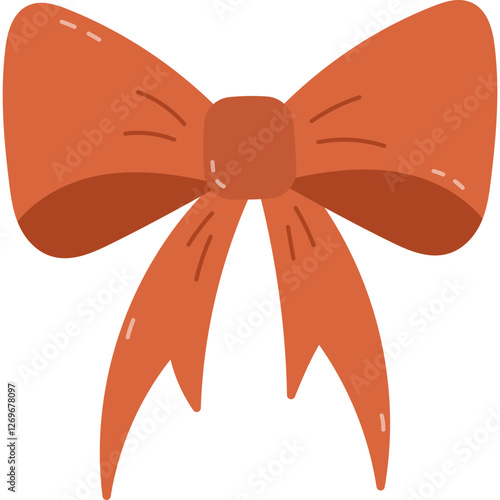Lovely cartoon orange silk bow. Simple hand drawn decorative ribbon knot for hairstyle, presents wrapping, gift boxes and packages decor. Cute sewing item isolated on white background.