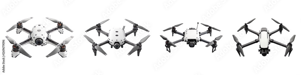 Collection of Camera Drones isolated on transparent background
