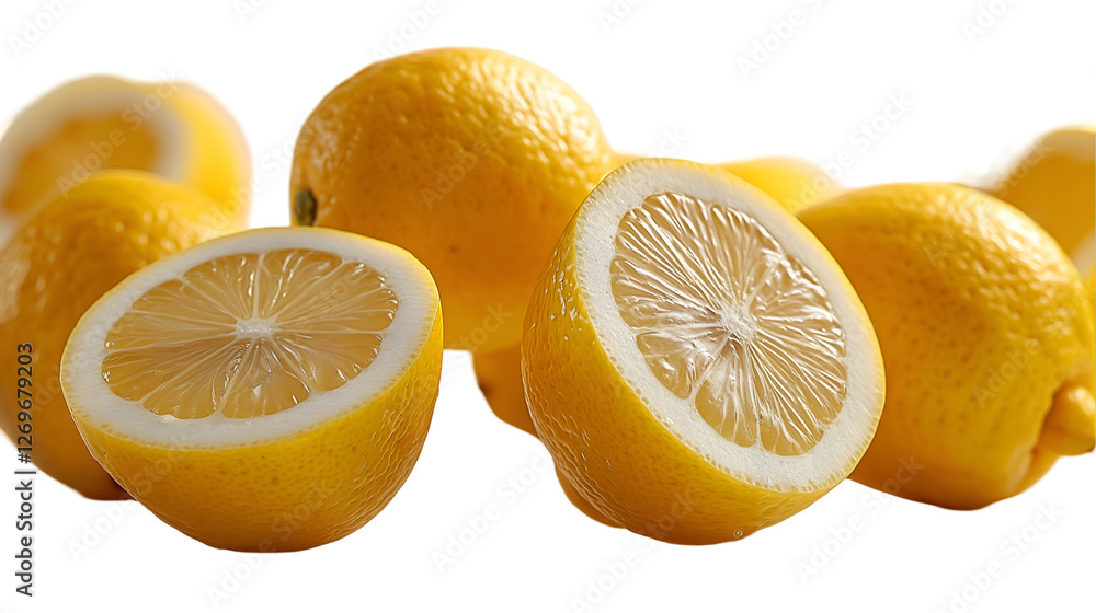 Sliced Yellow Lemons Ripe Citrus Fruit, Vitamin C for Healthy Summer Food, isolated on transparent background. Sliced Yellow Lemons Ripe Citrus Fruit, Vitamin C for Healthy Summer Food, isolated on transparent background.
