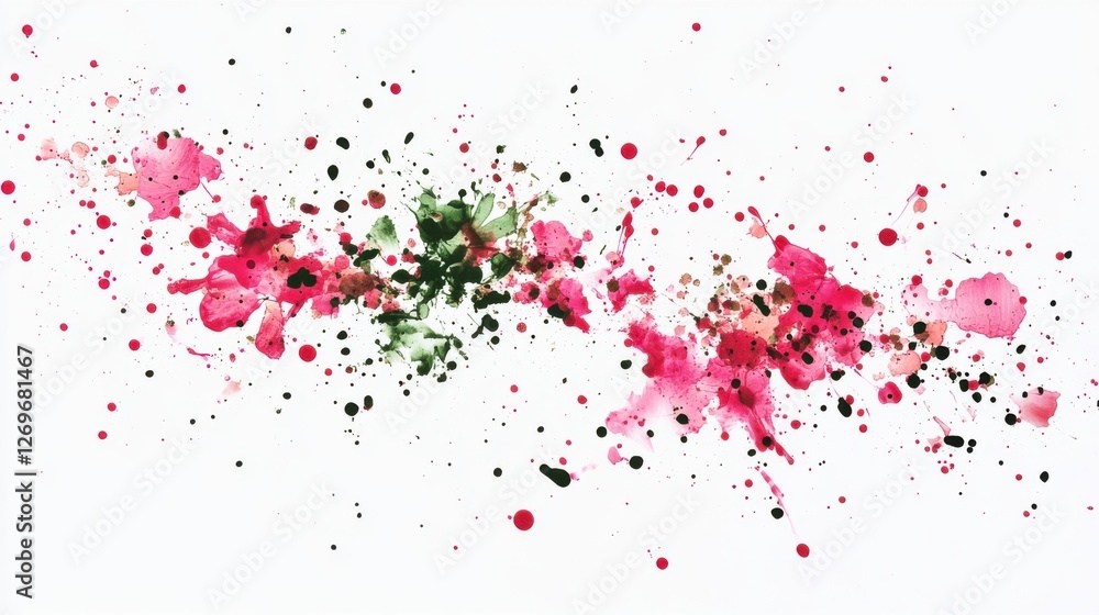 Fototapeta premium Floral Splatter Paint Design, Abstract Art, White Background, Nature Fusion, Colorful Aesthetics