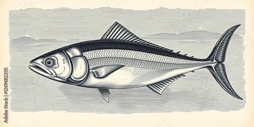Wallpaper Mural Vintage engraving illustration of a tuna fish, hand-drawn with intricate details and shading, ocean, vintage, retro Torontodigital.ca
