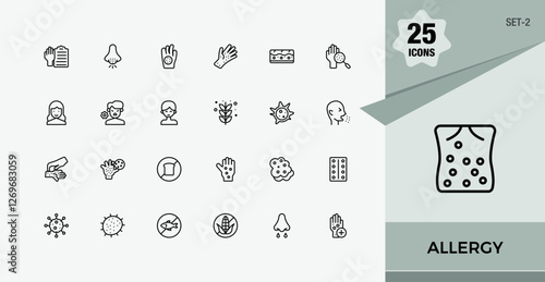 Allergy linear icon. It contains symbols to nut, treatment, nose, lactose, sneeze and more. Minimal linear icons. Minimalist editable vector stroke.