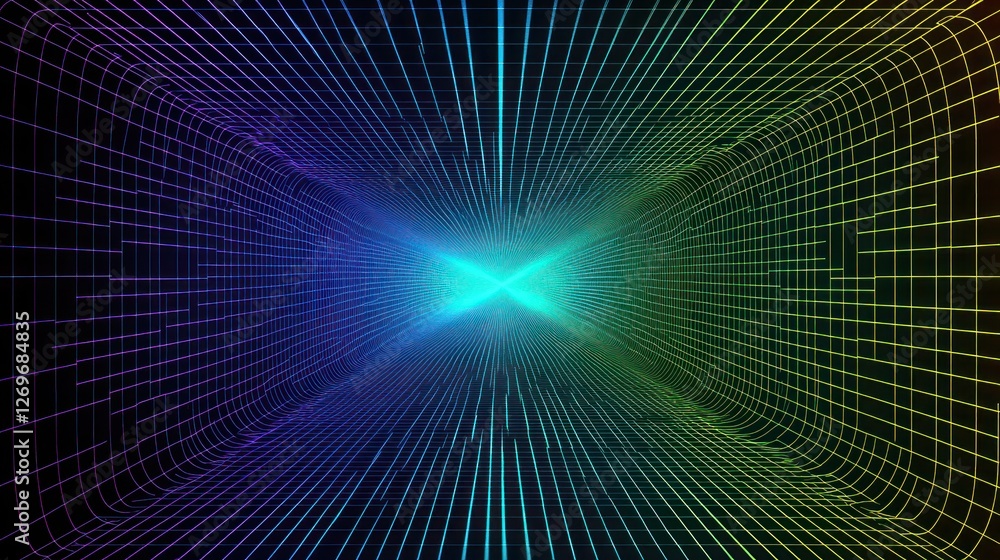 Fototapeta premium Colorful Gradient Wireframe Tunnel: An Abstract Dimensional Journey