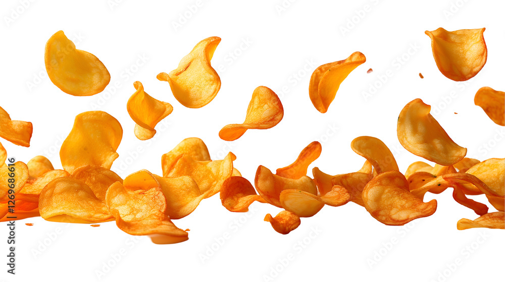 Potato Chips Falling Crispy Snack, Salty and Fresh for Food Themes, isolated on transparent background. Potato Chips Falling Crispy Snack, Salty and Fresh for Food Themes, isolated on transparent background.
