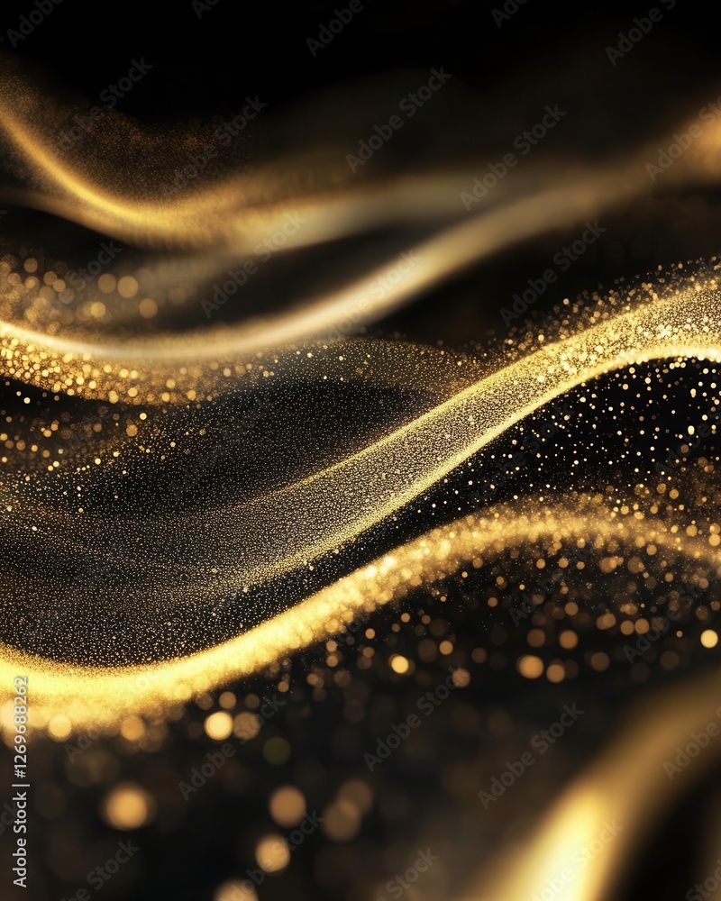 Luxury Golden Wave of Lights Sparkling Elegantly as Fluid Data Transfer Technology Concept Luxury Golden Wave of Lights Sparkling Elegantly as Fluid Data Transfer Technology Concept