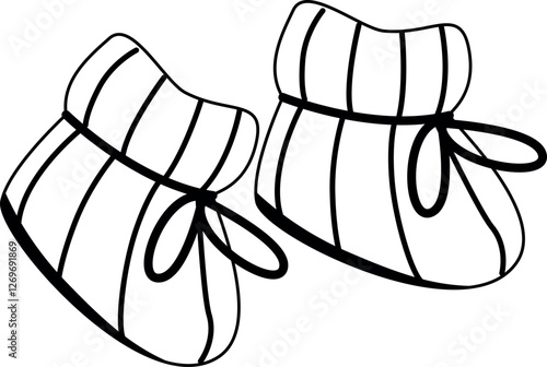 Black-and-white newborn knitted footwear vector illustration