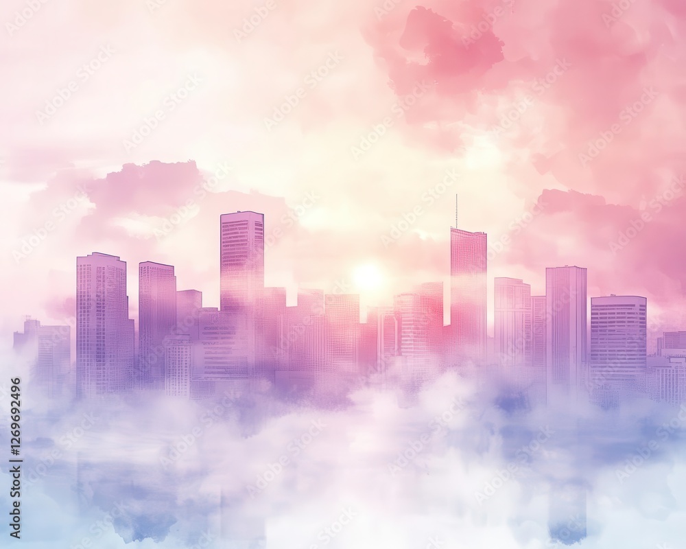 Fototapeta premium Misty Cityscape at Dawn with Urban Skyline Silhouettes