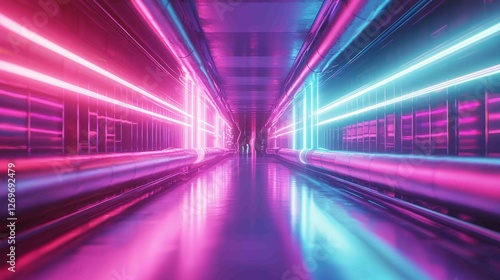 Futuristic Neon Corridor with Sleek Accents and Vibrant Lighting