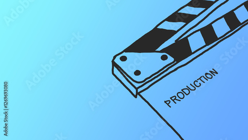 Clapper board on sky blue gradient background.Illustration