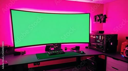 Pink room gamer setup green screen streaming
