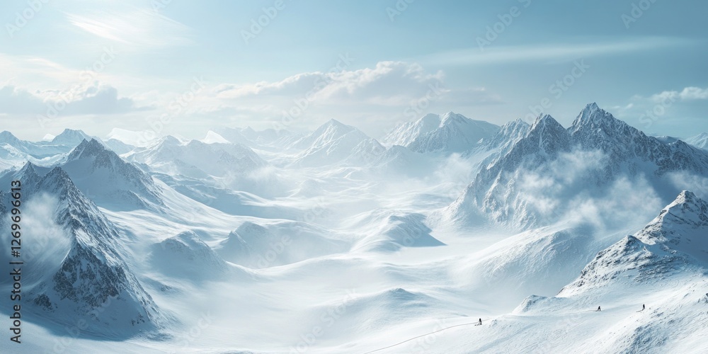 Obraz premium People Skiing on Snowy Mountain