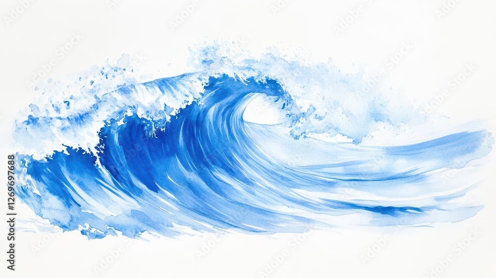 Ocean Wave Watercolor Art with Soft Blue Tones for Minimalist Wallpaper Design Ocean Wave Watercolor Art with Soft Blue Tones for Minimalist Wallpaper Design