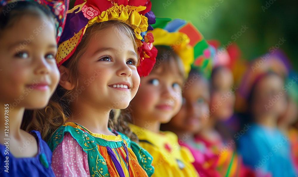 Colorful children in traditional attire smiling warmly, showcasing joy and cultural heritage. Colorful children in traditional attire smiling warmly, showcasing joy and cultural heritage.