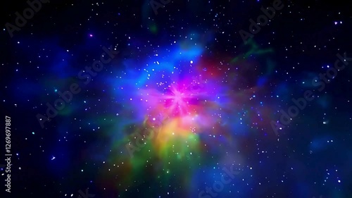 abstract colourful space, nebula, galaxy background; footage with space-travel through constellation concept