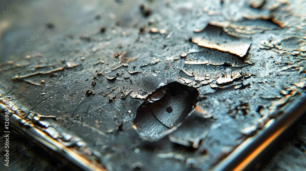 Detailed Macro View of Dent on Metallic Surface with Texturing Detailed Macro View of Dent on Metallic Surface with Texturing