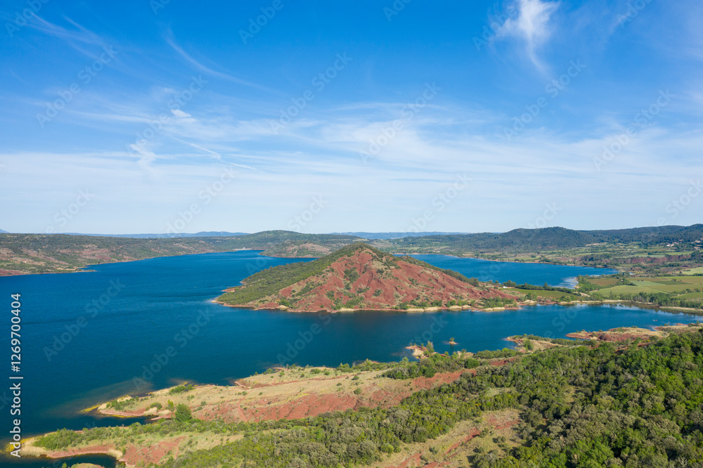 Fototapeta premium Lake Salagou in Europe, France, Occitanie, Herault, Clermont l Herault, in summer, on a sunny day.