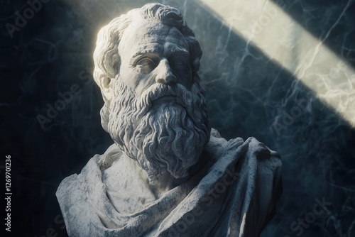 Plato the Greek Philosopher Sculpture Illustration in Dramatic Lighting for Educational Content photo