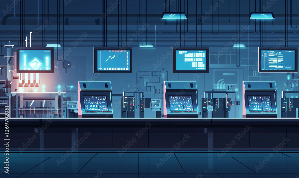 Futuristic laboratory with monitors and machines displaying data and graphics. Futuristic laboratory with monitors and machines displaying data and graphics.