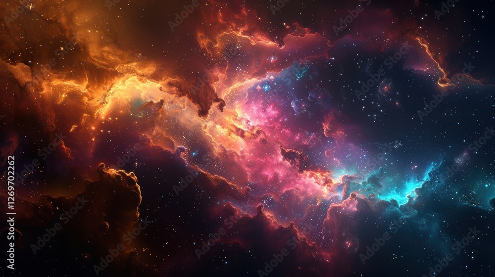 Obraz premium Stunning Cosmic Landscape Capturing the Beauty of Interstellar Space with Vibrant Nebula Colors and Twinkling Stars