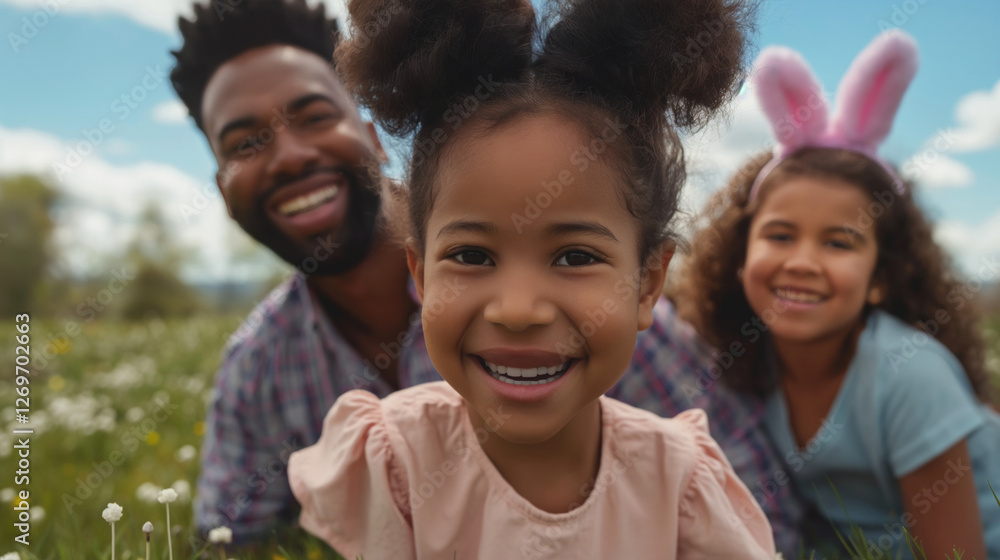 Multiracial kids play in a green field this Easter, smiling and wearing festive accessories while enjoying family time Multiracial kids play in a green field this Easter, smiling and wearing festive accessories while enjoying family time