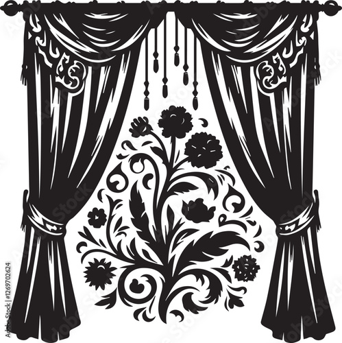 curtains hanging from a rod.