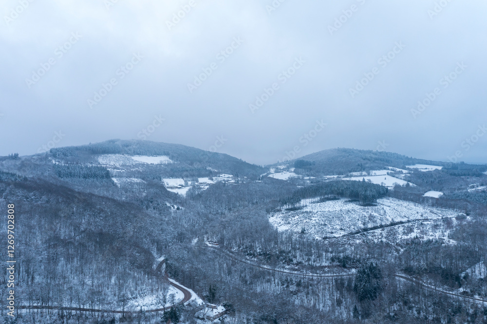 Fototapeta premium The Morvan under the snow in Europe, France, Burgundy Franche Comte, Saone et Loire, Saint Prix, in summer, on a sunny day.