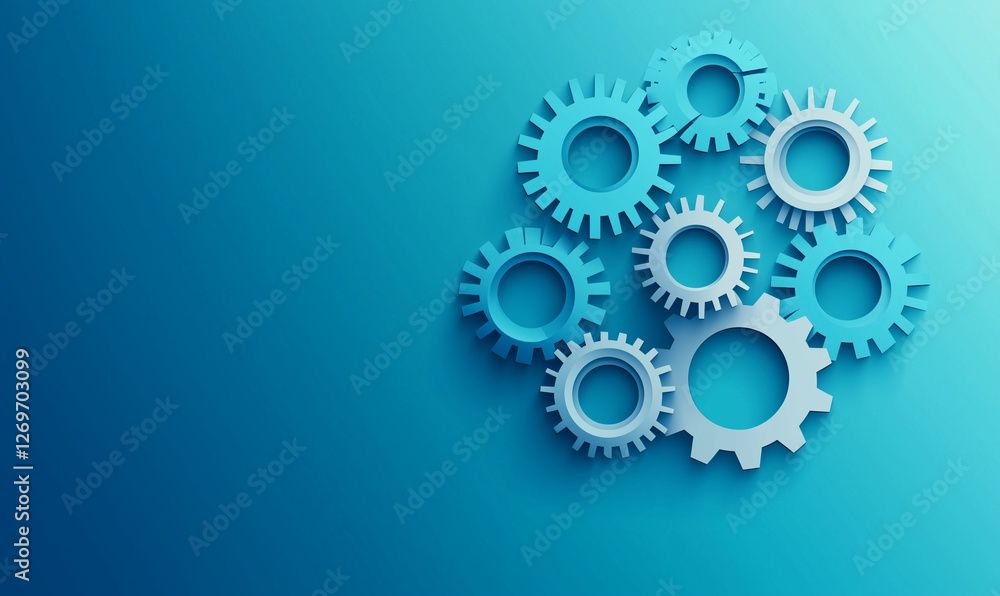 Blue gears arranged on a gradient background, symbolizing teamwork and engineering concepts. Blue gears arranged on a gradient background, symbolizing teamwork and engineering concepts.