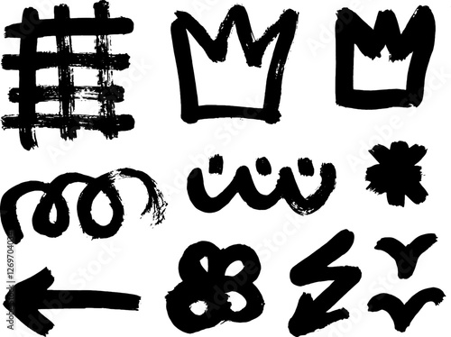 Grunge ink brush strokes elements. Black paint brush, stroke, line, grunge. freehand drawing doodle. artistic dirty. Black grunge brush stroke ink template collection. Vector black paint