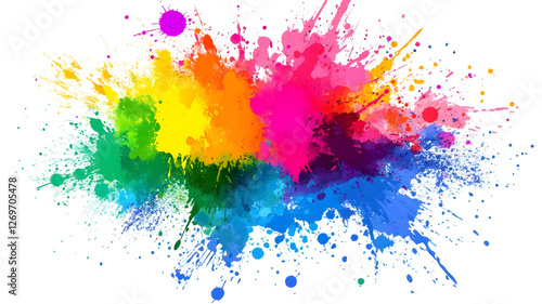 Rainbow coloured watercolour splatter design background, Holi colour splash on transparent background for banner or poster design, greeting card for festival of colours.splash, color, 