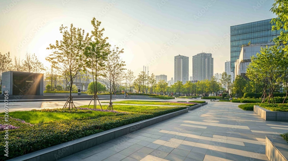 Modern Urban Landscape with Sleek Parks and Geometric Design Modern Urban Landscape with Sleek Parks and Geometric Design