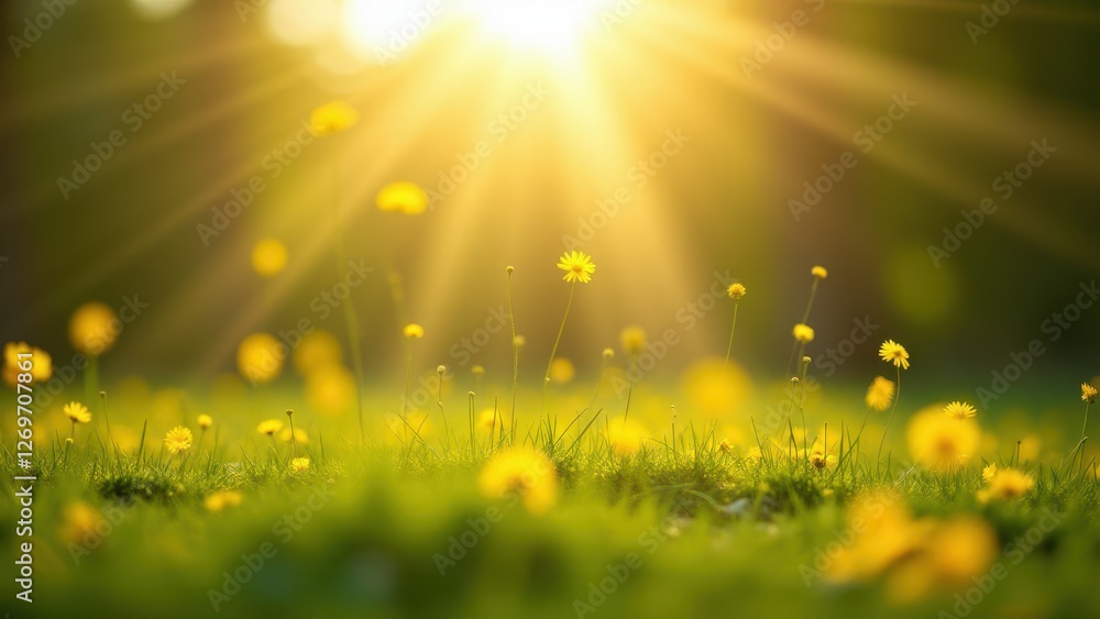 Fototapeta premium Springtime sneeze, Clear park scene with pollen grains floating in sunlit air photorealistic.