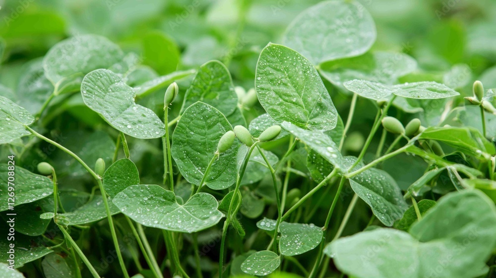 custom made wallpaper toronto digitalClose-Up of Sprouting Bean Plants with Dew on Green Leaves