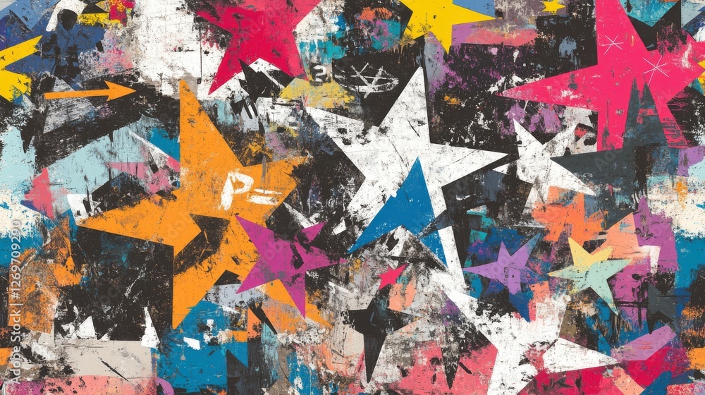 Fototapeta premium Dynamic Street Art Graffiti, Urban Environment, Visual Collage, Vibrant Colors, Creative Perspective
