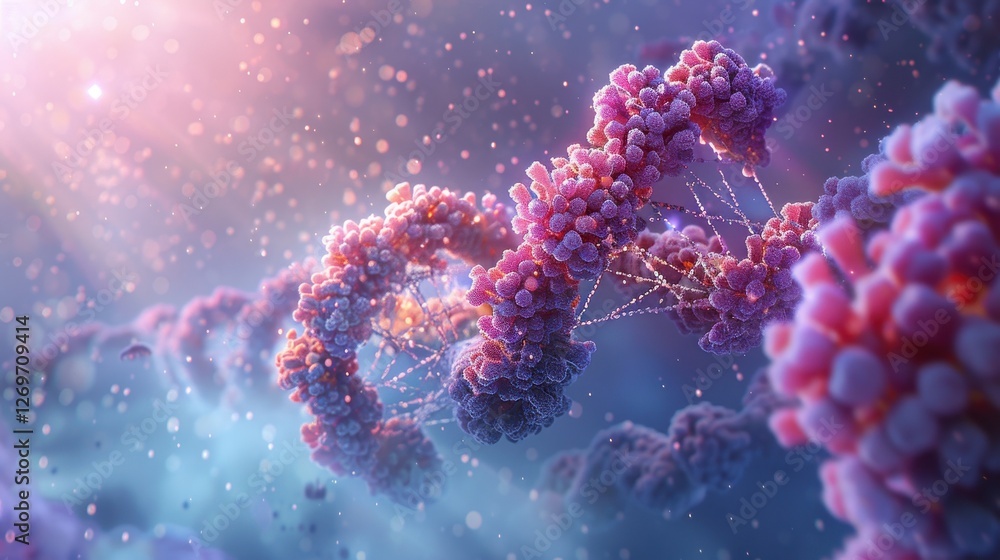 Intricate and Colorful Representation of DNA Structure in a Science-Themed Background Intricate and Colorful Representation of DNA Structure in a Science-Themed Background