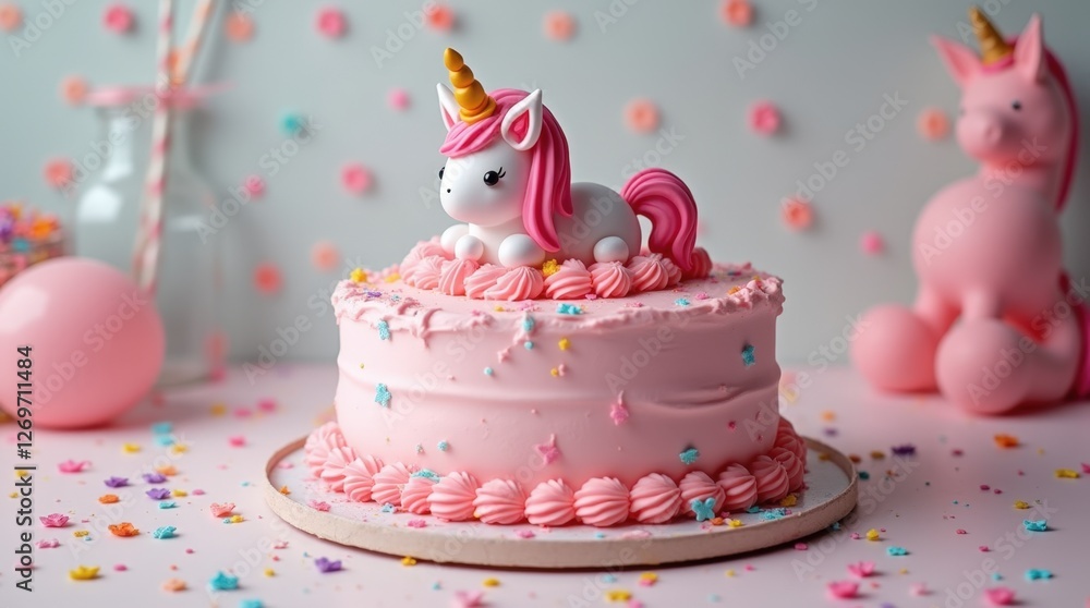A whimsical unicorn cake adorned with pink icing and vibrant decorations, featuring an enchanting anime unicorn design, perfect for birthday celebrations and special occasions. A whimsical unicorn cake adorned with pink icing and vibrant decorations, featuring an enchanting anime unicorn design, perfect for birthday celebrations and special occasions.