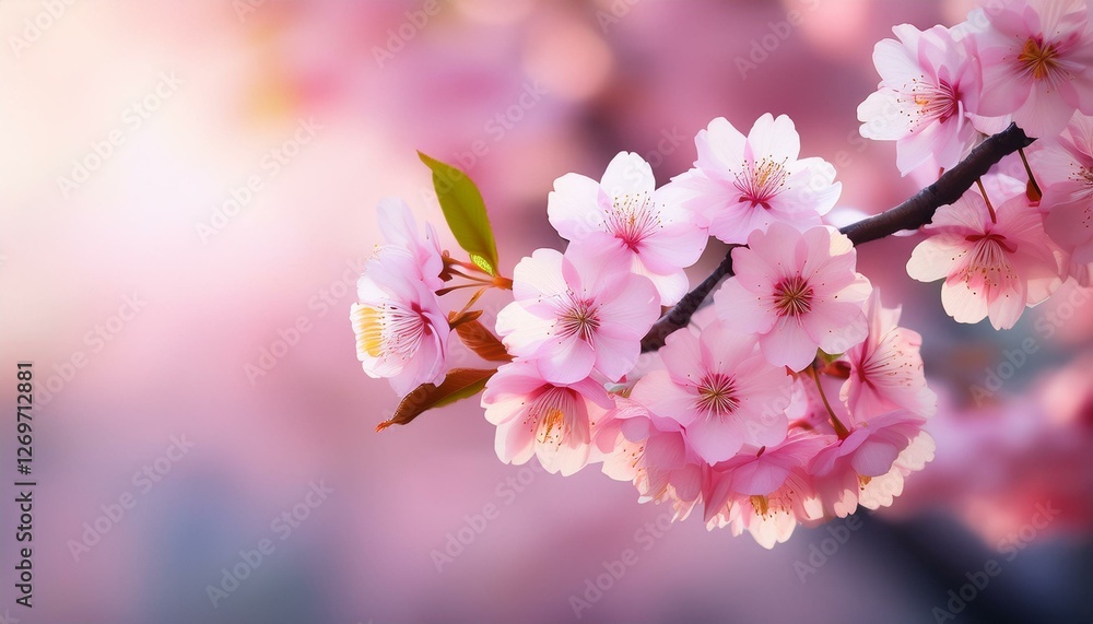 Obraz premium branch of pink sakura in blossom floral closeup nature background in spring japanese culture