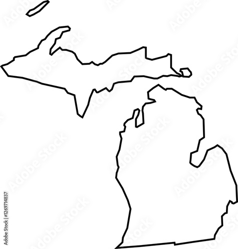Outline Map of the State of Michigan / United States of America / Detroit / Grand Rapids / Warren / Sterling Heights / Ann Arbor (Printable, Canva, PowerPoint)