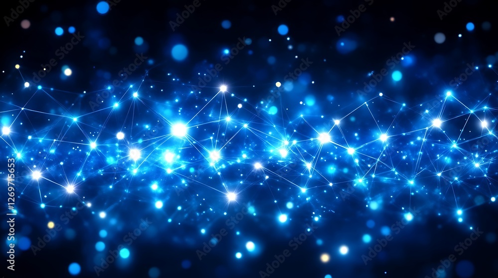Obraz premium Interconnected Network, A Futuristic Web of Sparkling Blue Light