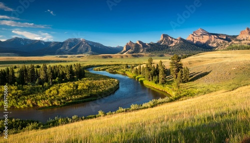 scenic view of absarokee mountains and wind river usa photo