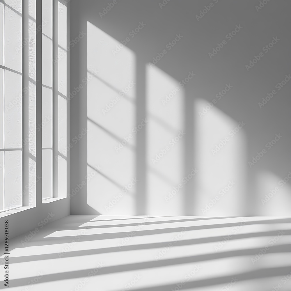 Fototapeta premium Minimalistic white podium for product presentation in room with window.