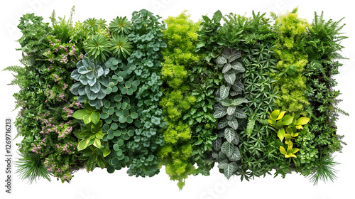 Vibrant Vertical Garden Lush Plants for Wall Decor, Floral Leaves for Spring and Summer, isolated on transparent background.