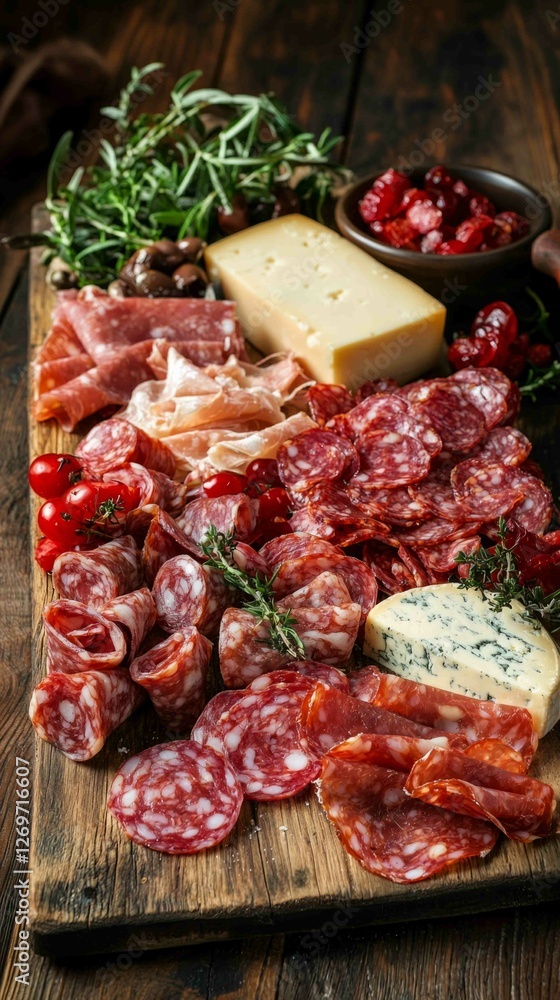 Rustic Charcuterie Board Displayed on Reclaimed Wood Surface Rustic Charcuterie Board Displayed on Reclaimed Wood Surface