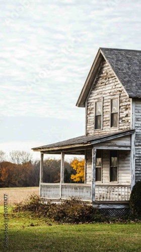 Rustic Farmhouse with Weathered Wood Siding in Scenic Landscape photo